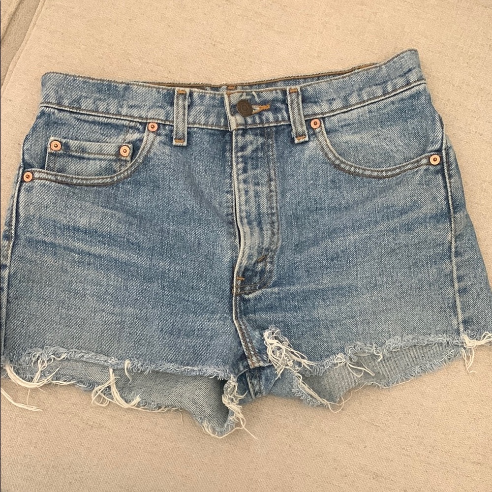 Levi's Blue Jean Shorts with Distressed Hem